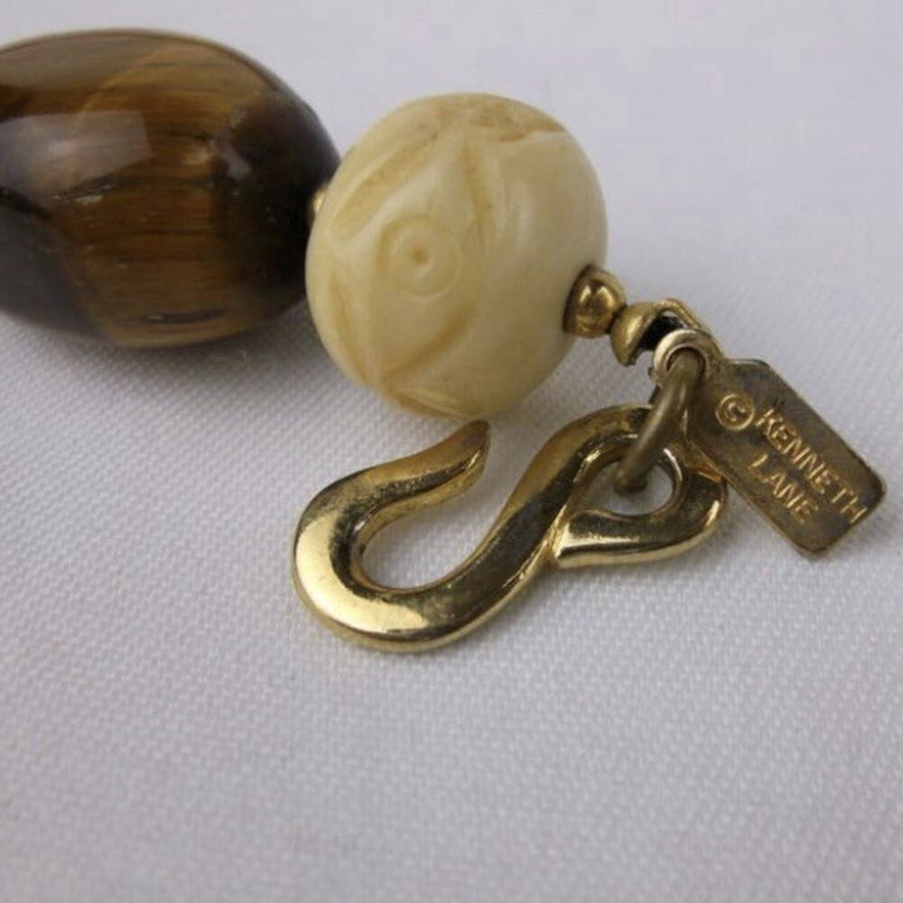 Vintage Kenneth Jay Lane Tigers Eye Necklace Carved‎ Bead 18” - Picture 3 of 3